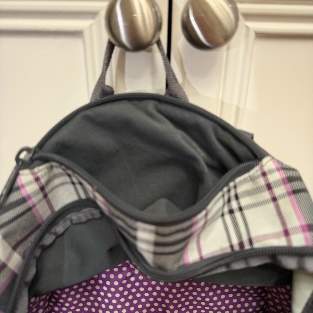 Dakine Gray and Purple Plaid Backpack with Bungee Storage - Picture 6 of 7